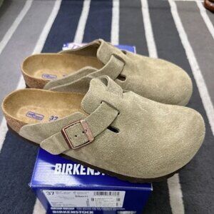 Birkenstock Boston Soft Footbed Suede Taupe Shoes